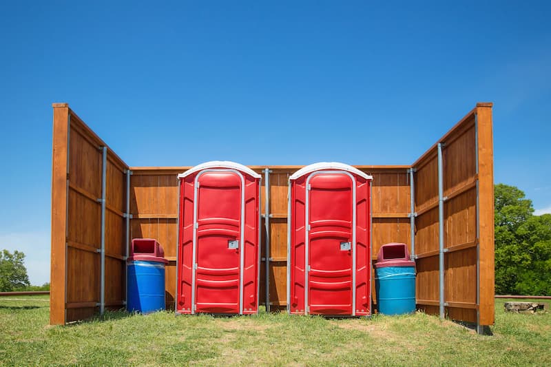 Short-term porta potty units staged for delivery in Lebanon, Missouri